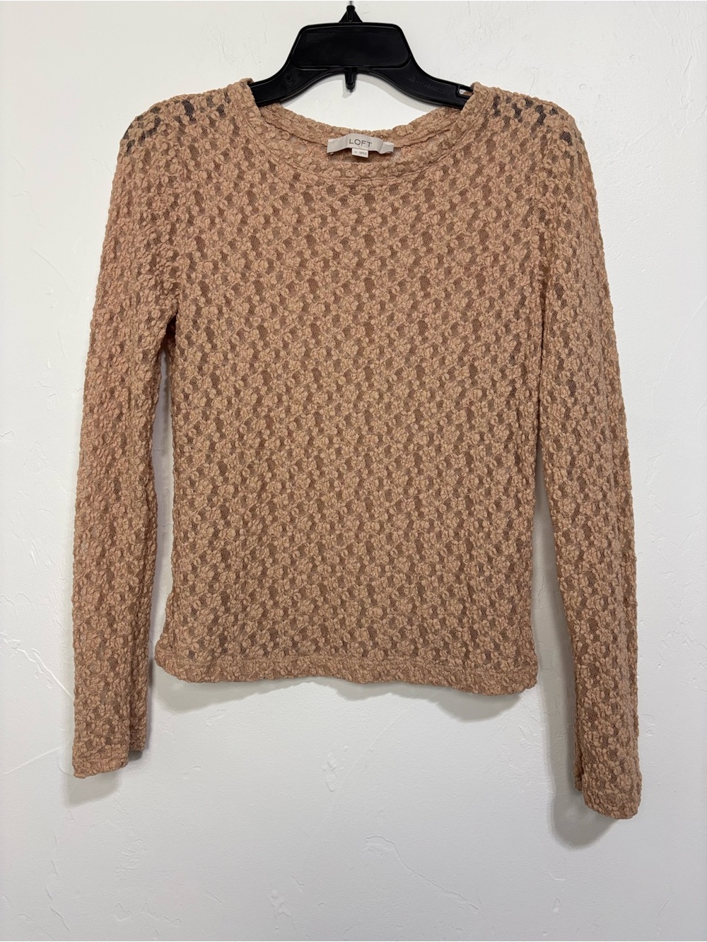 LOFT Textured Lace Long Sleeve Scoop Neck Pullover Top Women's Size Medium Sheer